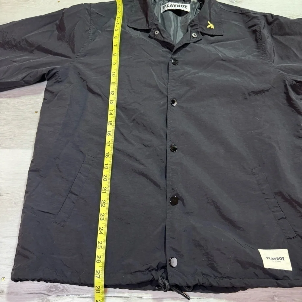 PLAYBOY by Pacsun Snap Nylon Jacket  Bunny Logo Jacket, Black & Yellow, Medium